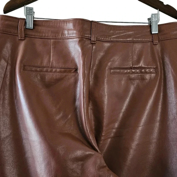 Aritzia Babaton Command Vegan Leather Mid Rise Straight Leg Pants Brown Size 16. - Picture 13 of 16